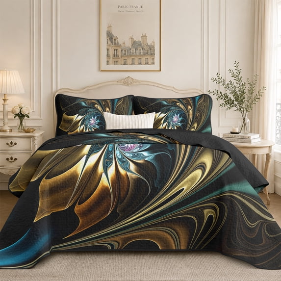Flymme King/Cal King Size Quilt Bedding Set,3 Pieces Modern Abstract Floral Bedspread Reversible Lightweight Coverlet Bed Cover for Man Women Bedroom Decor