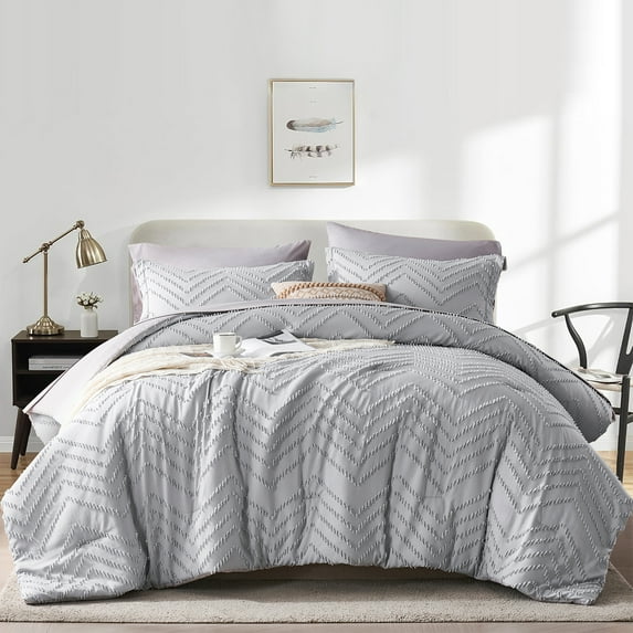 Flymme King Size Bedding Comforter Set Gray 7 Pieces Bed in a Bag Shabby Chic Bedding Sets Lightweight Soft Microfiber Boho Bed Set for All Season