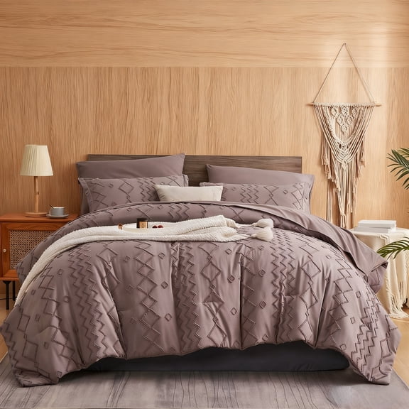 Flymme King Size Comforter Sets Gray ,Shabby Chic Bedding 7 Piece Bed in a Bag Boho Comforter Set with Sheets King Bed Set for All Season