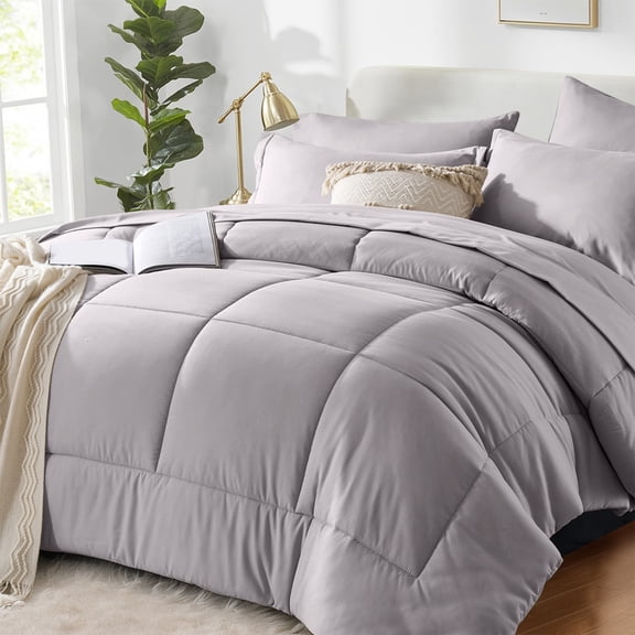 Flymme King Size Comforter Sets with Sheets 7 Pieces Bed in a Bag Light Grey Bedding Set Modern Microfiber All Seasons King Bed Set for Bedroom