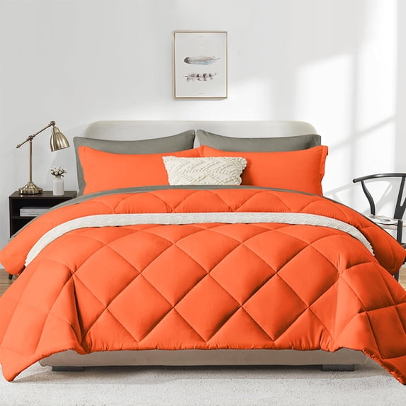 Flymme Orange Comforter Set ,5 Pieces Twin Bed in a Bag Quilted Diamond Bedding Comforter Set with Sheets,All Season Twin Bed Sets for Man Women