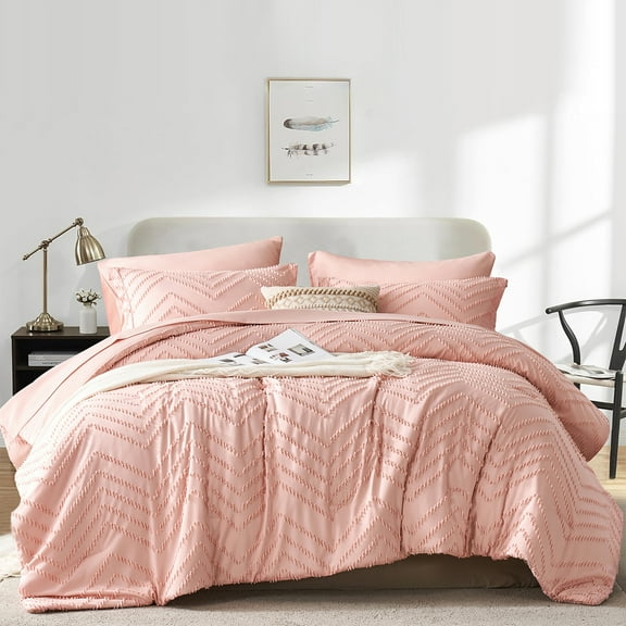 Flymme Pink Comforter Set Queen Size 7 Pieces Bed in a Bag Boho Bedding Sets Geometric Bed Set with Comforter, Sheets, Pillowcases & Shams