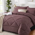 thumbnail image 1 of Flymme Queen Comforter Set 7 Pieces, Bed in a Bag Modern Diamond Pattern Bed Set Soft Microfiber Complete Bedding Sets,Eggplant Purple, 1 of 9
