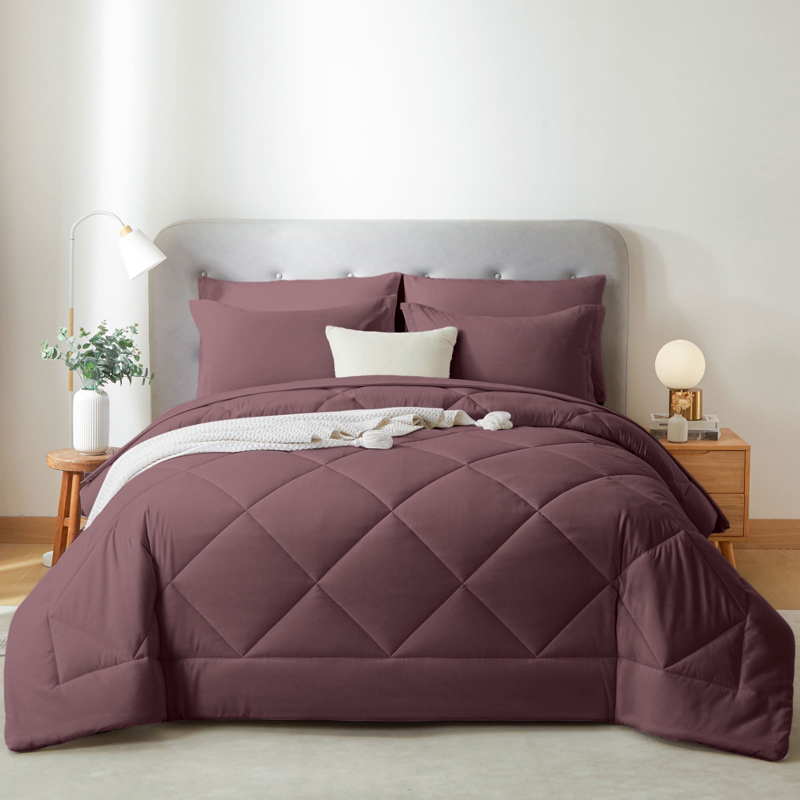 Flymme Queen Comforter Set 7 Pieces, Bed in a Bag Modern Diamond ...