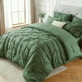 thumbnail image 1 of Flymme Queen Comforter Set with Sheets 7 Pieces Dark Green Bed in a Bag Queen Size Bed Set Soft Microfiber Pinch Pleat Bedding Set for All Season, 1 of 8