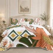 Flymme Quilts for King Bed,3 Piece Boho Floral Bedding Quilts Set,Farmhouse Botanical Lightweight Bedspread Coverlet with 2 Shams for All Season,110" x 96"