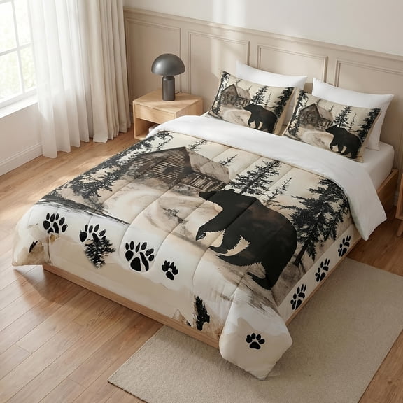 Flymme Rustic Bear Comforter Set Twin Size,2 Piece Wild Animal Print Bedding Set with Pillow Shams ,Farmhouse Cabin Bed Sets for Boys Teens Room Decor