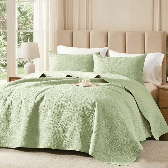 Flymme Sage Green Bedspread for King Size Beds,Lightweight Quilt Bedding Sets Soft Coverlet Modern Blanket Thin Comforter Bed Cover for All Season