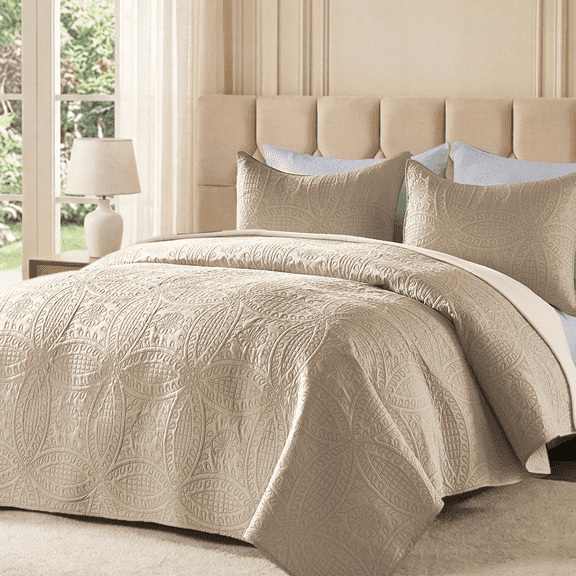 Flymme Soft Full Queen Quilt Bedding Set,3 Piece Lightweight Khaki Bedspreads for Queen Size Beds,Summer Blanket Thin Comforter Bed Cover for All Season