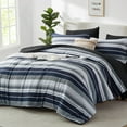 thumbnail image 1 of Flymme Striped Comforter Set Queen Size 7 Piece Bed in a Bag Blue Gray Patchwork Striped Comforter and Sheet Set Soft Microfiber Complete Bedding Set, 1 of 8
