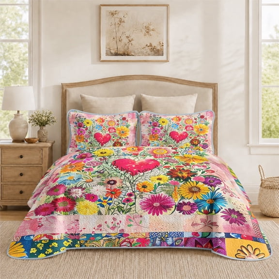 Flymme Twin Bed Quilt Sets,2 Piece Flower Bedspread with Pillow Shams,Soft Lightweight Microfiber Bedding Set for All Season,68" x 85"
