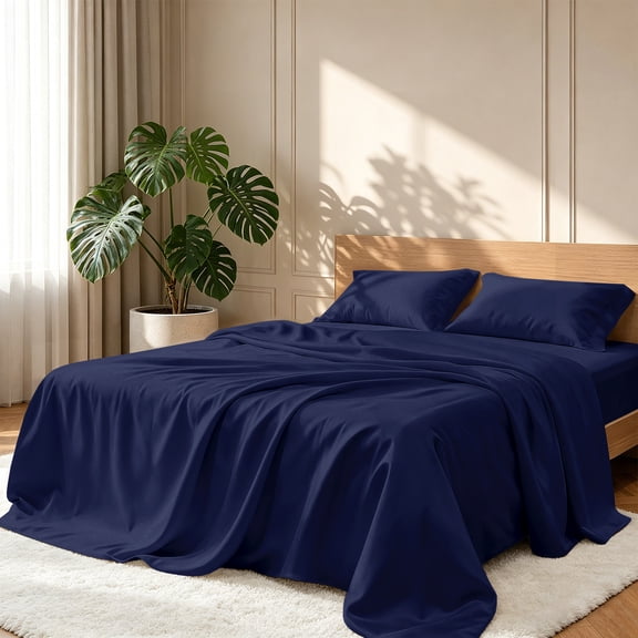 Flymme Twin Sheet Set, 3 Piece Soft and Breathable Dark Blue Bed Sheets Hotel Luxury ,Twin Size Bedding Sets for Hotels Dorms Rooms Decor