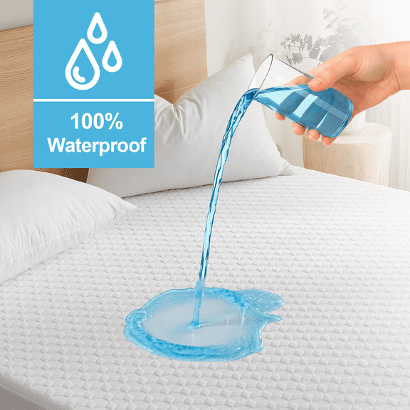 Flymme Waterproof Mattress Protector White,Bamboo Rayon Soft Breathable Mattress Pad Cover Noiseless Queen Bed Mattress Cover up to 21” Deep Pocket for Bedroom, Hotel