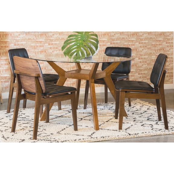 Flynn Brown 5-piece Round Glass Top Dining Table Set