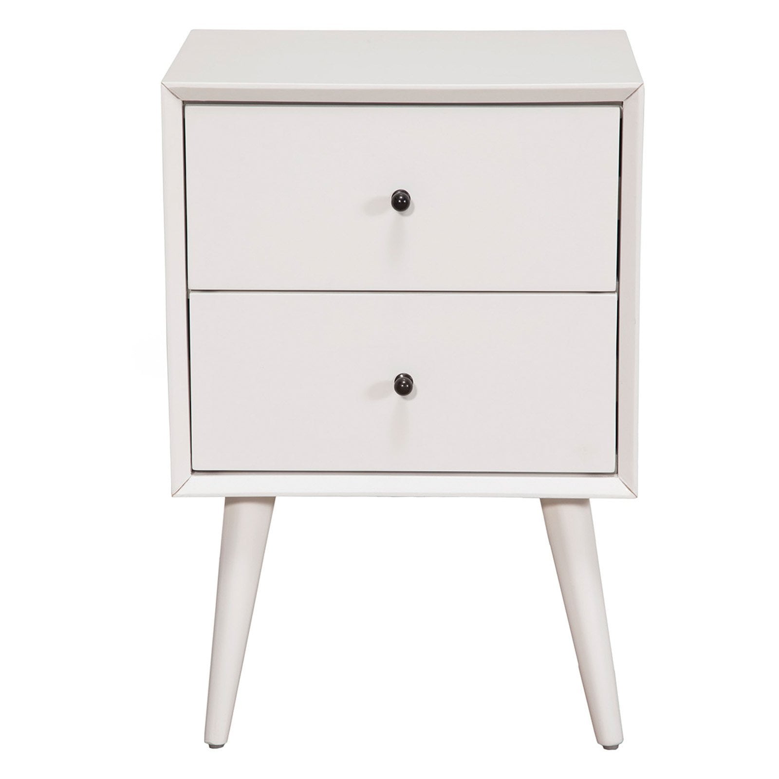 Elegant White Mahogany 2-Drawer Mid-Century Modern Nightstand