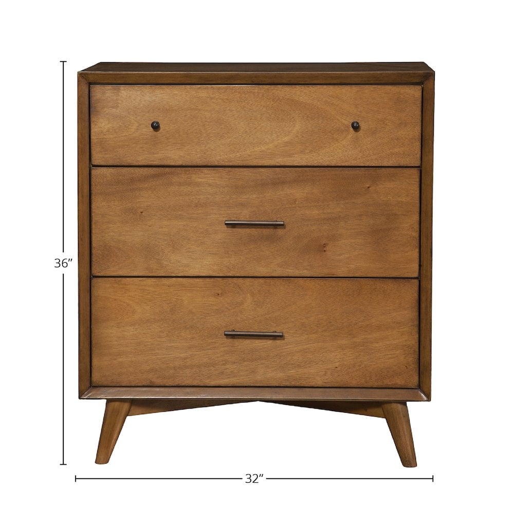 Flynn Transitional 3-Drawer Solid Mahogany Chest in Acorn Brown