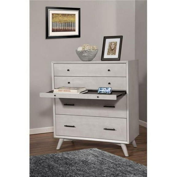 Flynn Mid Century Modern 4 Drawer Multifunction Chest with Pull Out Tray, Gray - 43 x 38 x 18 in.