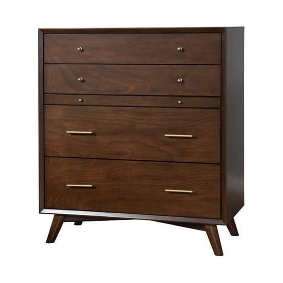 Flynn Mid Century Modern Multifunction 4 Drawer Chest with Pull Out Tray, Walnut