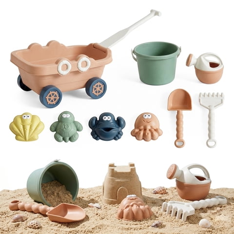 Flynow 9 PCS Beach Toy Set for Kids 3+ Years Old, Friendly Travel Play Sand Set Toy, Sand Castle Building Kit with Boat, Bucket, Shovels, Molds, Mesh Bag, Birthday Gift for Girl Boy Age 3 4 5 6 7 8