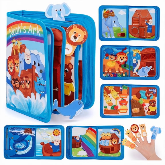 Flynow Busy Board Montessori Toy Noah's Ark Busy Book for Toddler 1-3, Sensory Early Learning Educational Travel Toy for Baby Age 2, Birthday Christmas Baptism Gift for Kids Boy Girl 4 Year Old