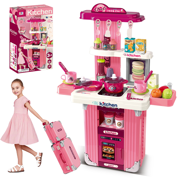 Flynow Kids Kitchen Playset Toys, Kitchenette Pretend Play for Toddler 1-3 Year Old, 42pcs Interactive Toy Accessories with Lights Sounds, Christmas Birthday Gift for Girls Age 2 4 5 6 7 8 9 10