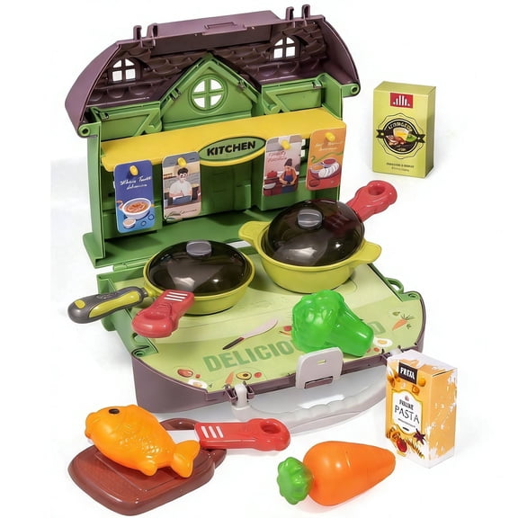 Flynow Kids Kitchen Playset Toys, Cooking Pretend Play for Toddler 1-3 Year Old, 23pcs Interactive Toy Accessories with Food Utensils Pots, Christmas Birthday Gift for Girls Age 2 4 5 6 7 8 9 10