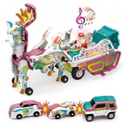 Flynow Transforming Cars – 3 in 1 Collision Toy Cars Turns into Reindeer Carriage with LED Lights, Cool Robots Car Toys for Kids Birthday Gift for Boys and Girl