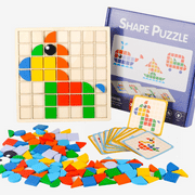 Flynow Wooden Mosaic Puzzle, 137 Shape Pattern Blocks, Learning Educational Montessori Toy, Christmas Birthday Gift for Toddler Kids Boy Girl 3 4 5 6 7 Year Old