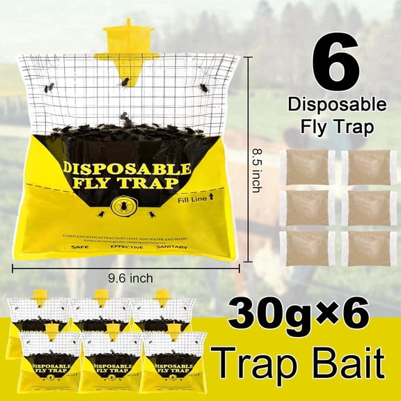 Big Bag Fly Trap Outdoor Hanging Disposable Trap - Large Capacity - 6Pack