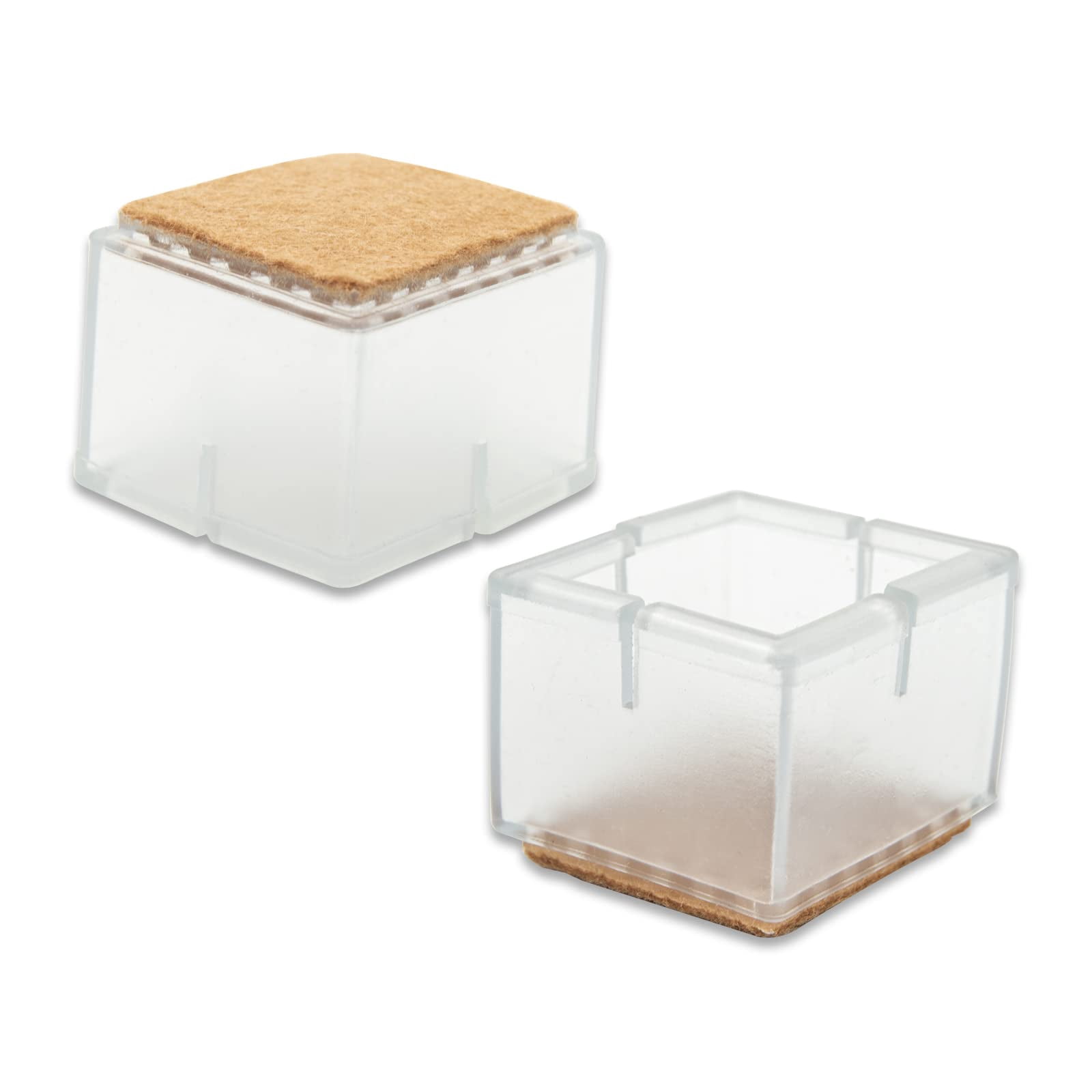 Flyshop 8PCS Rectangle Chair Leg Caps with Felt Pads PVC Protective Feet Cap Prevent Scratches Reduce Noise Felt Furniture Pads, Transparent Floor Protectors, Length 38 to 44mm, Width 35 to 41mm