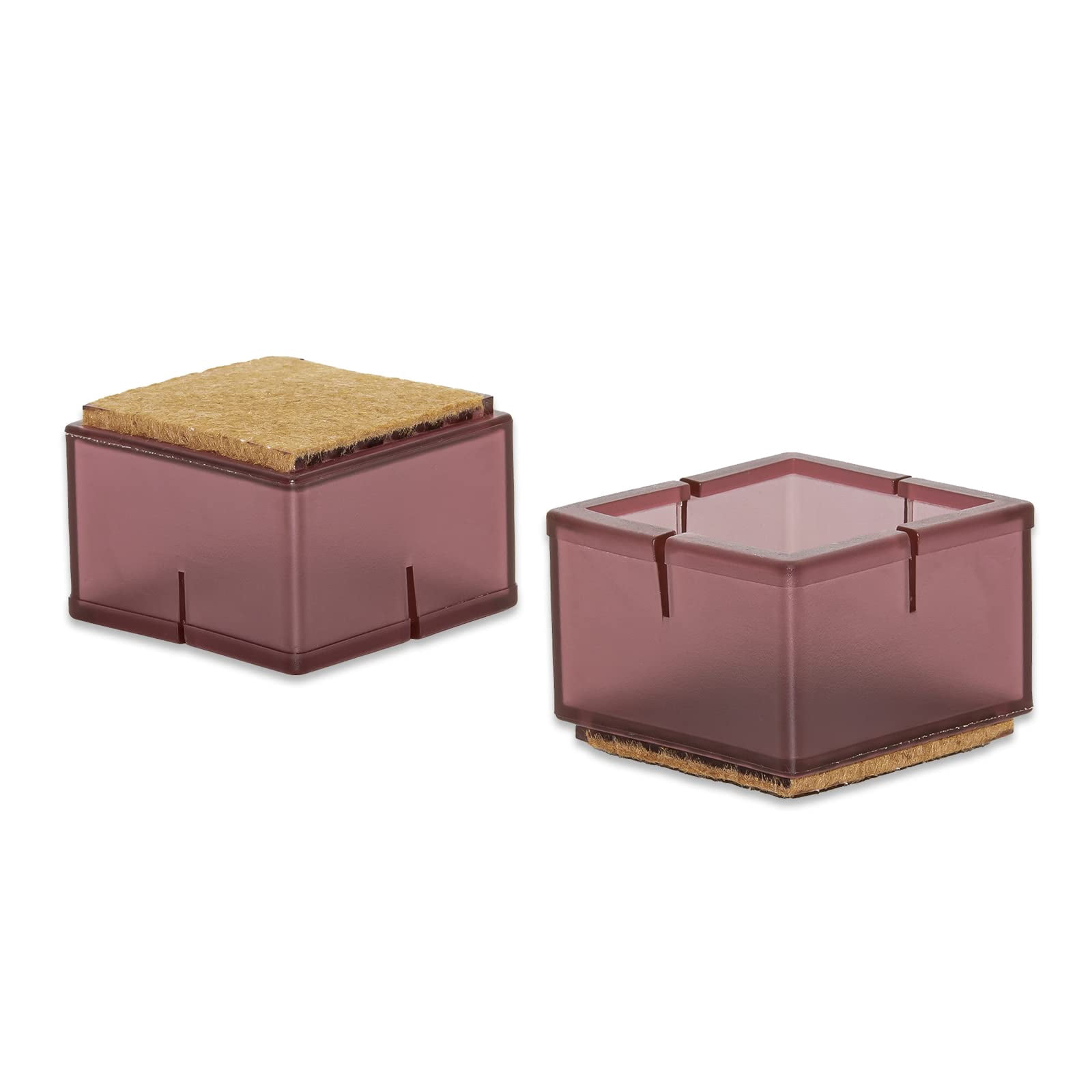 Flyshop 8PCS Square Chair Leg Caps with Felt Pads Durable PVC Protective Feet Cap Prevent Scratches Reduce Noise Felt Furniture Pads, Brown Floor Protectors, 56 to 62 mm