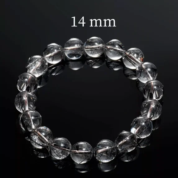 Flyshop Jewelry Natural Black Rutilated Quartz Crystal Bracelet, Coarse Hair (Bead Dia. 14mm)