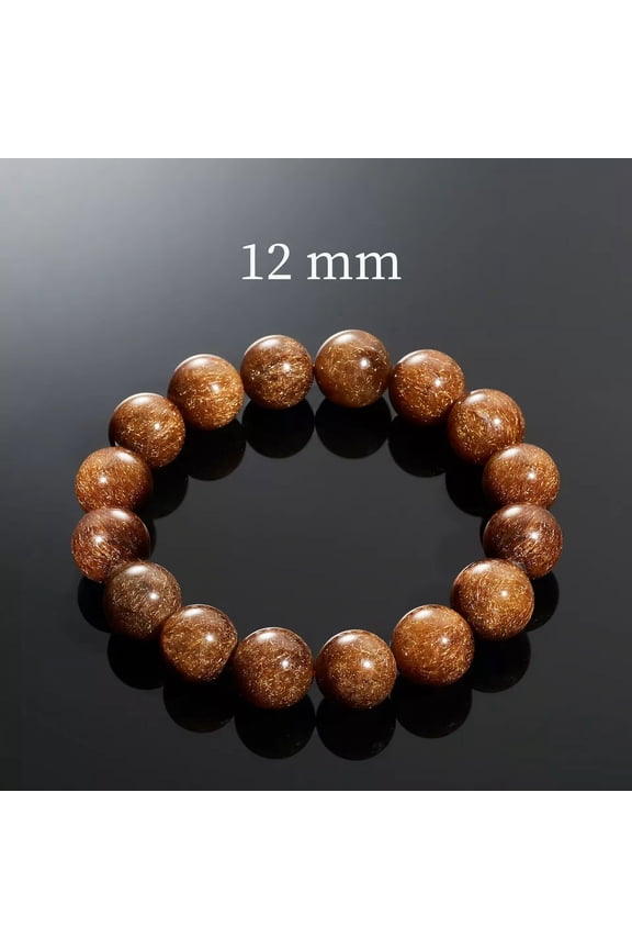 Jewelry Natural Copper Rutilated Quartz Crystal Bracelet, Premium Level (Bead Dia. 12mm)