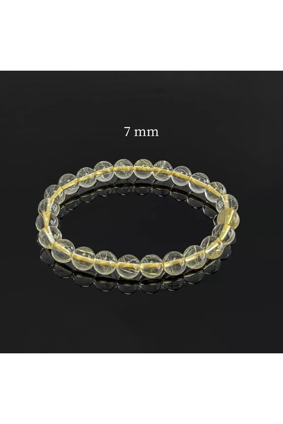 Jewelry Natural Gold Rutilated Quartz Bracelet, Yellow Crystal Jewelry (Bead Dia. 7mm)