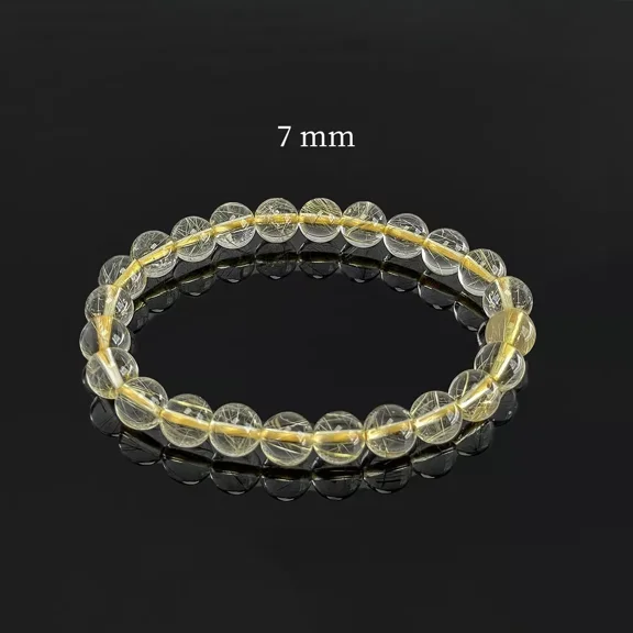 Flyshop Jewelry Natural Gold Rutilated Quartz Bracelet, Yellow Crystal Jewelry (Bead Dia. 7mm)
