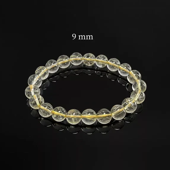 Flyshop Jewelry Natural Gold Rutilated Quartz Bracelet, Yellow Crystal Jewelry (Bead Dia. 9mm)