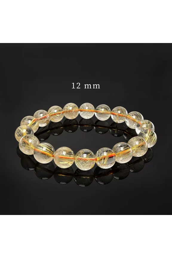Jewelry Natural Gold Rutilated Quartz Titanium Bracelet (Bead Dia. 12mm)
