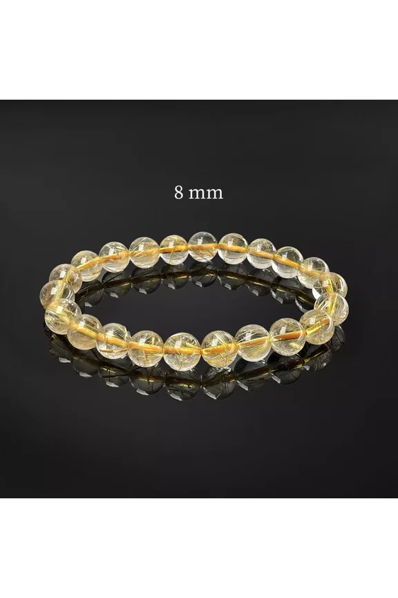Jewelry Natural Gold Rutilated Quartz Titanium Bracelet (Bead Dia. 8mm)