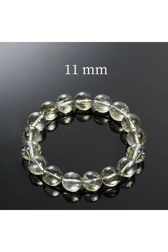 Jewelry Natural Tourmaline Green Rutilated Quartz Crystal Bracelet (Bead Dia. 11mm)