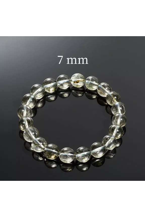 Jewelry Natural Tourmaline Green Rutilated Quartz Crystal Bracelet (Bead Dia. 7mm)