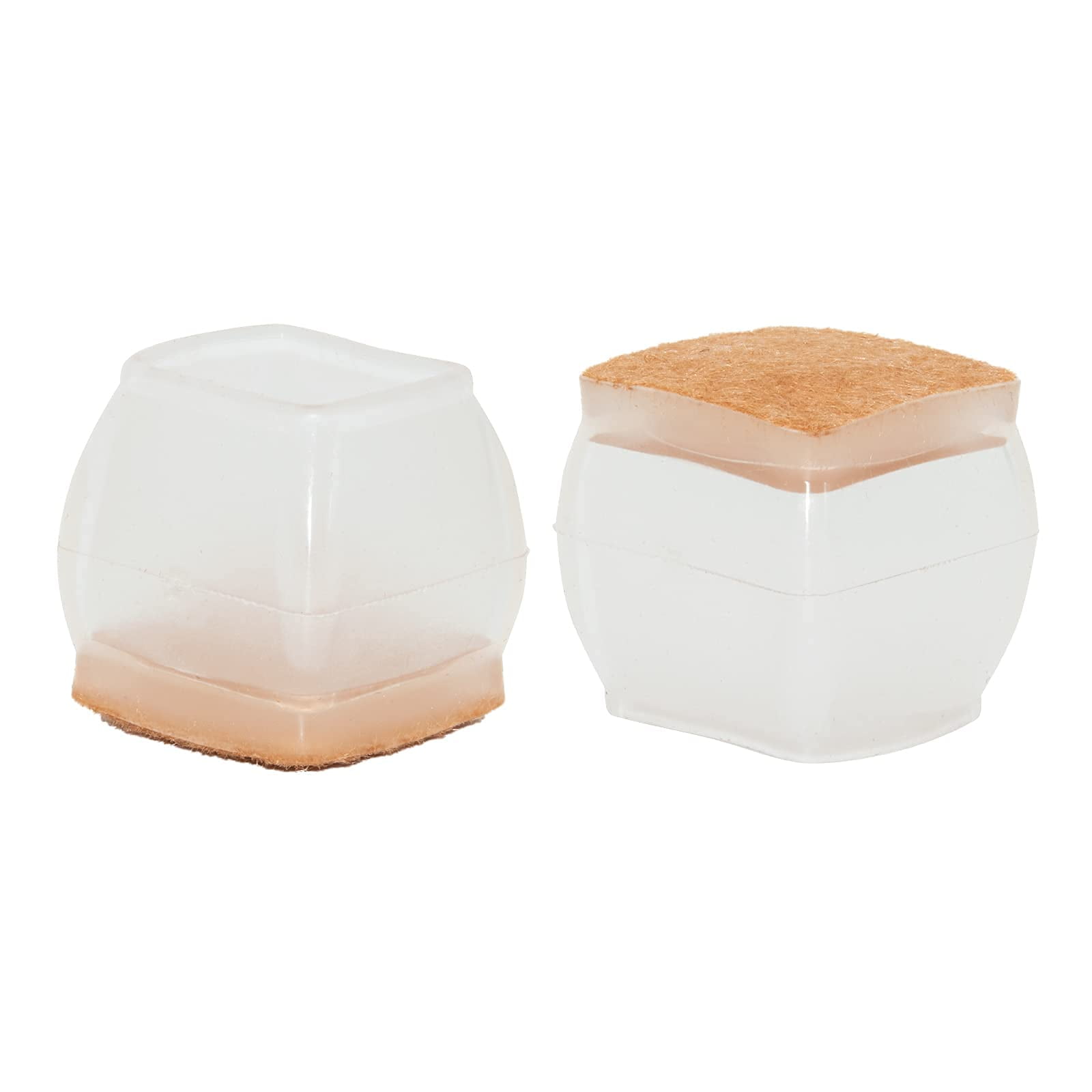 Flyshop Soft TPR Rubber Leg Tips with Felt Square Chair Leg Caps Furniture Floor Protectors, Big, 1-3/16" to 1-5/8" (30 mm to 41 mm), Transparent, 4PCS