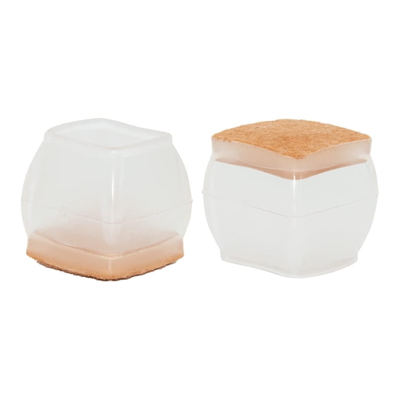 Flyshop Soft TPR Rubber Leg Tips with Felt Square Chair Leg Caps Furniture Floor Protectors, Small, 7/8" to 1-3/16" (22 to 30 mm), Transparent, 2PCS