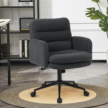 FLYSKY Adjustable Height Home Office Chair, Upholstered Low Back Ergonomic Desk Chair with Wheels, Modern Swivel Chair, Gray