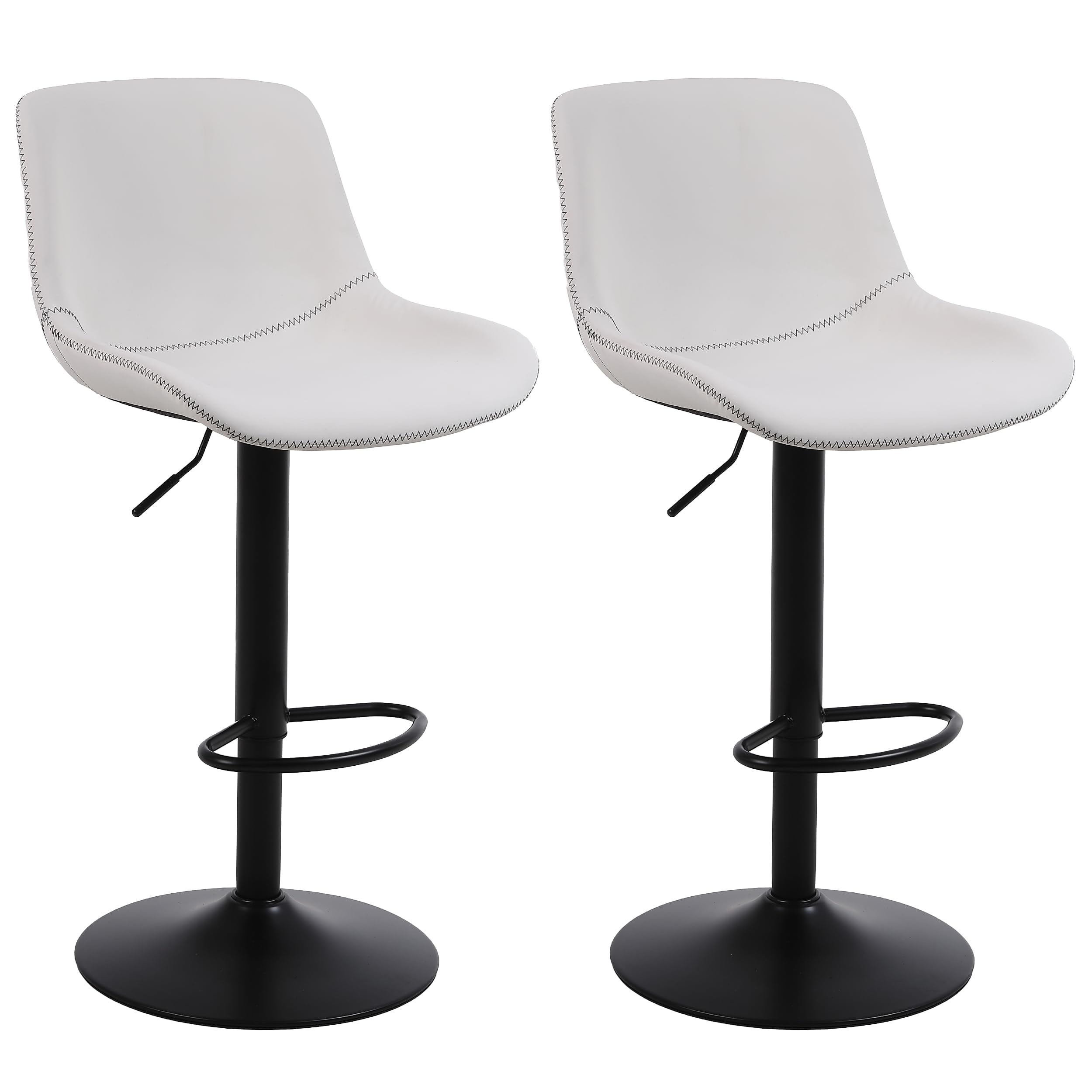 Cream White Adjustable Swivel Bar Stools with Metal Base, Set of 2