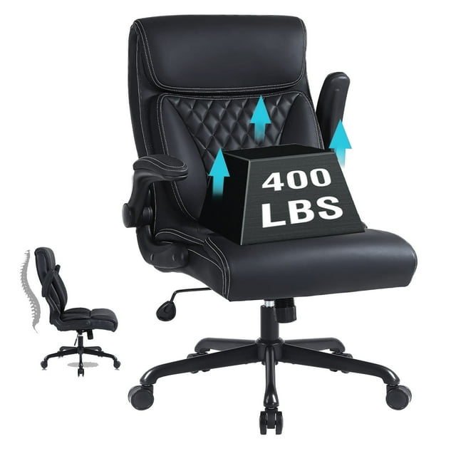 Flysky Ergonomic Home Office Desk Chairs, PU Leather Computer Chair with Lumbar Support,Black,500lbs