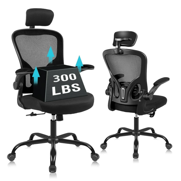 Free Shipping Flysky Ergonomic Office Chair 300lb Desk Chair with Lumbar Support and Flip up Arms 1PC Black Walmart