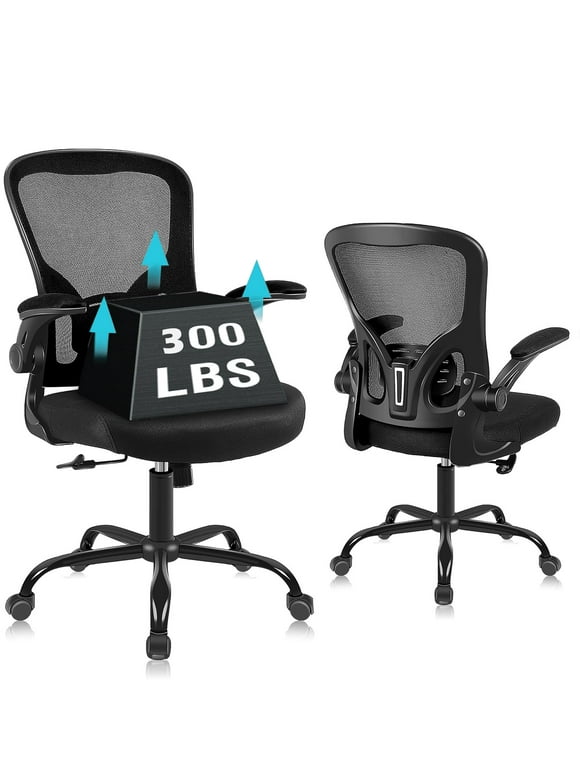 Flysky Ergonomic Office Chair 300lb,Desk Chair with Lumbar Support and Flip-up Arms, 1PC Black