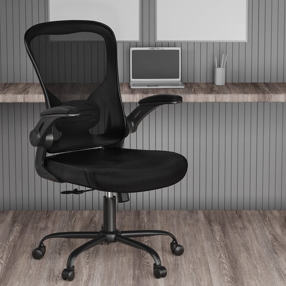 Flysky Mesh Office Chair 300lb, Ergonomic Home Office Desk Chair with Lumbar Support and Flip-up Arms, Black