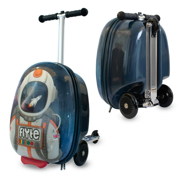 Flyte Scooter Suitcase Folding Kids Luggage β Sammie the Spaceman, 18 Inch Hardshell, Ride On with Wheels, 2-in-1, 25 Litre Capacity