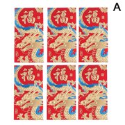 Flytohom 6Pcs 2024 Spring Festival Red Envelopes The Year Of Dragon Luck Money Envelopes Lucky Money Pocket Chinese New Year Decor